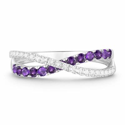 Amethyst & Diamond Crossover Ring in 10K White Gold (1/5 ct. tw.)
