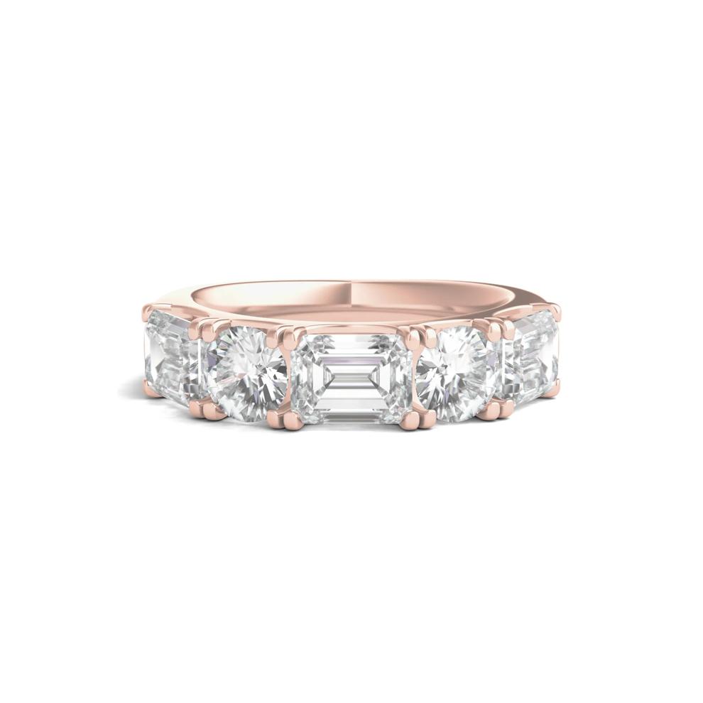 Round &amp; Emerald-Cut Diamond Five-Stone Band in 14K Rose Gold (4 ct. tw.) – Image 1 of 3