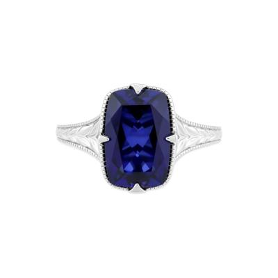 Lab-Created Blue Sapphire Engraved Ring in Sterling Silver