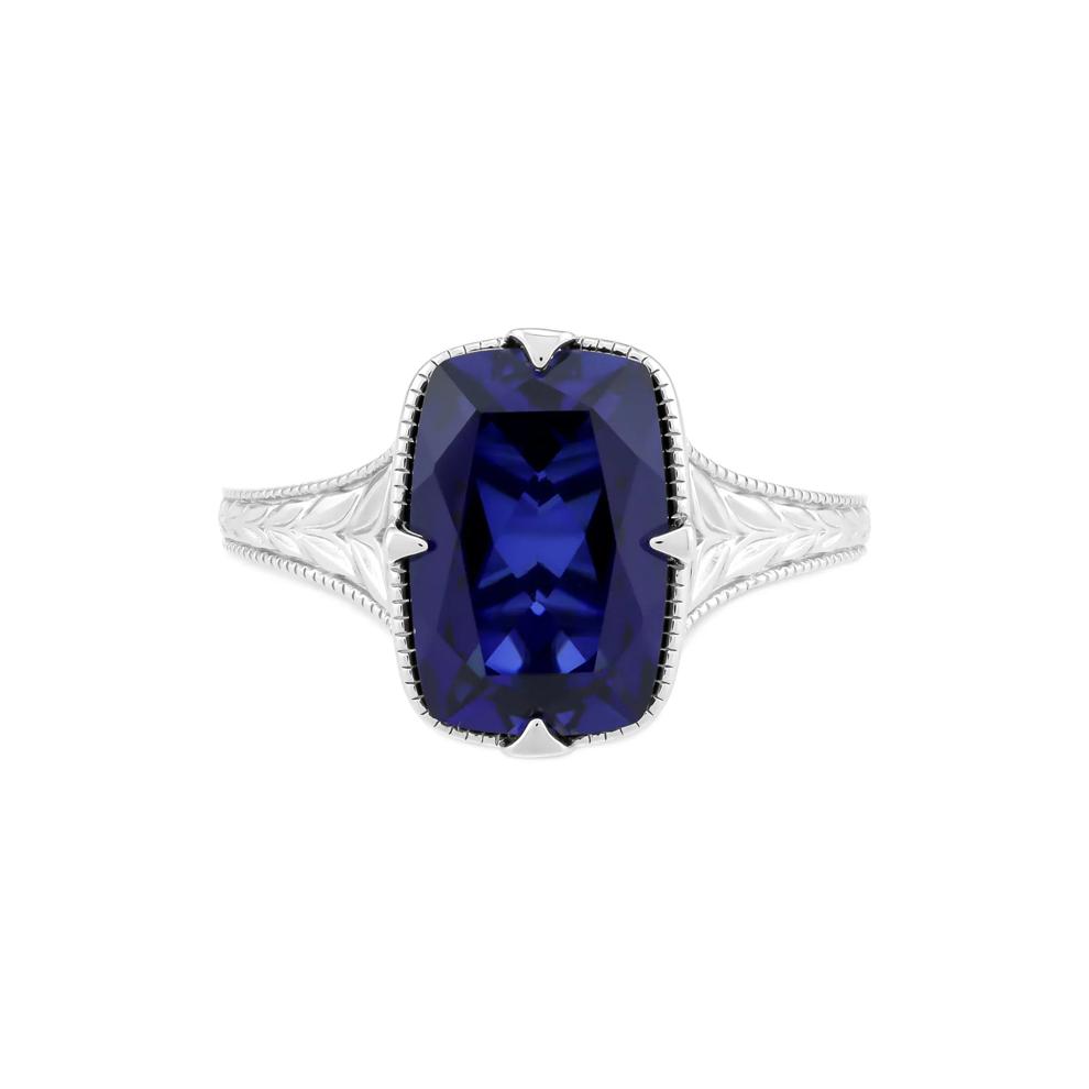 Lab-Created Blue Sapphire Engraved Ring in Sterling Silver – Image 1 of 4