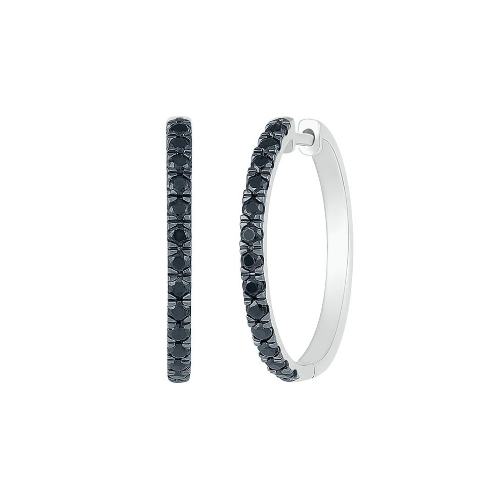 Black Diamond Hoop Earrings in Sterling Silver (1/2 ct. tw.) – Image 1 of 3