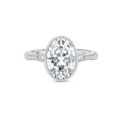 Lab Grown Diamond Oval Milgrain Bezel Engagement Ring in 14K White Gold (3 1/8 ct. tw.)
