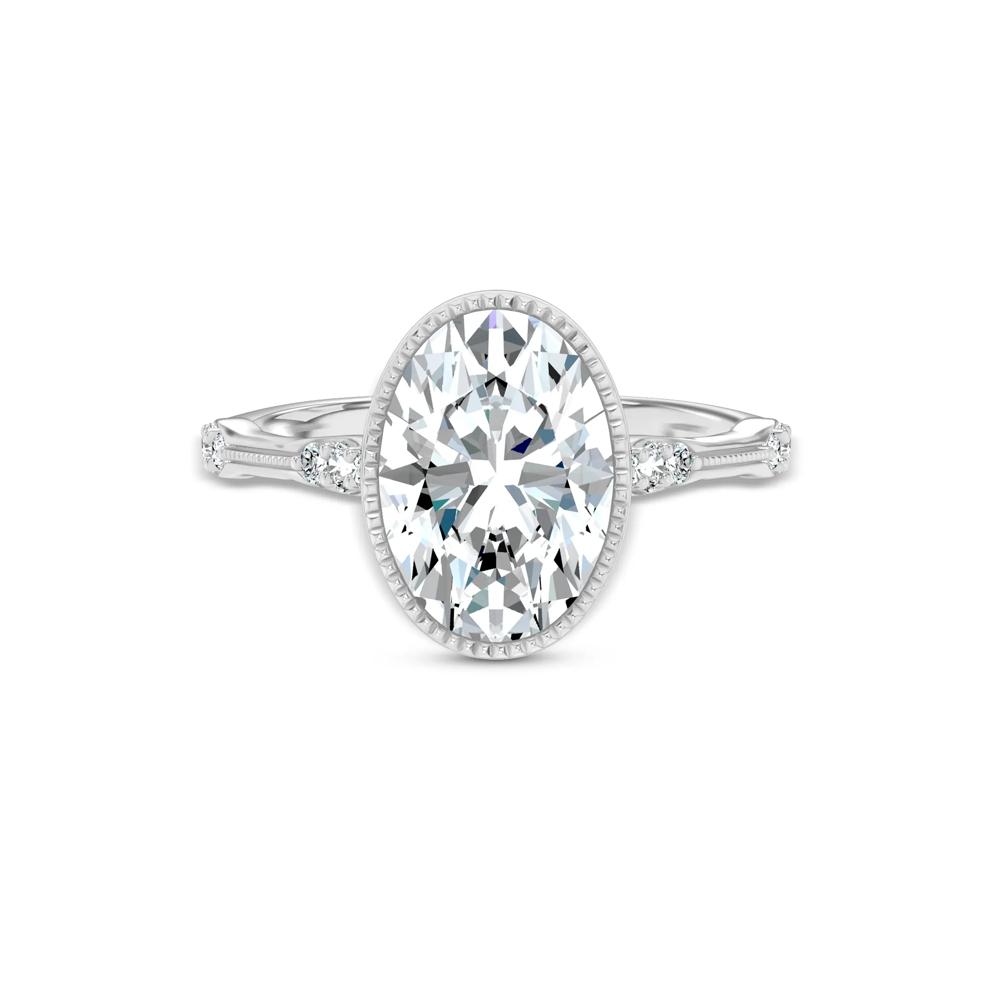 Lab Grown Diamond Oval Milgrain Bezel Engagement Ring in 14K White Gold (3 1/8 ct. tw.) – Image 1 of 4