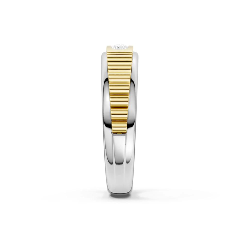 Men's Lab Grown Diamond Three-Stone Ribbed Band in 10K White &amp; Yellow Gold (1/4 ct. tw.) – Image 4 of 4