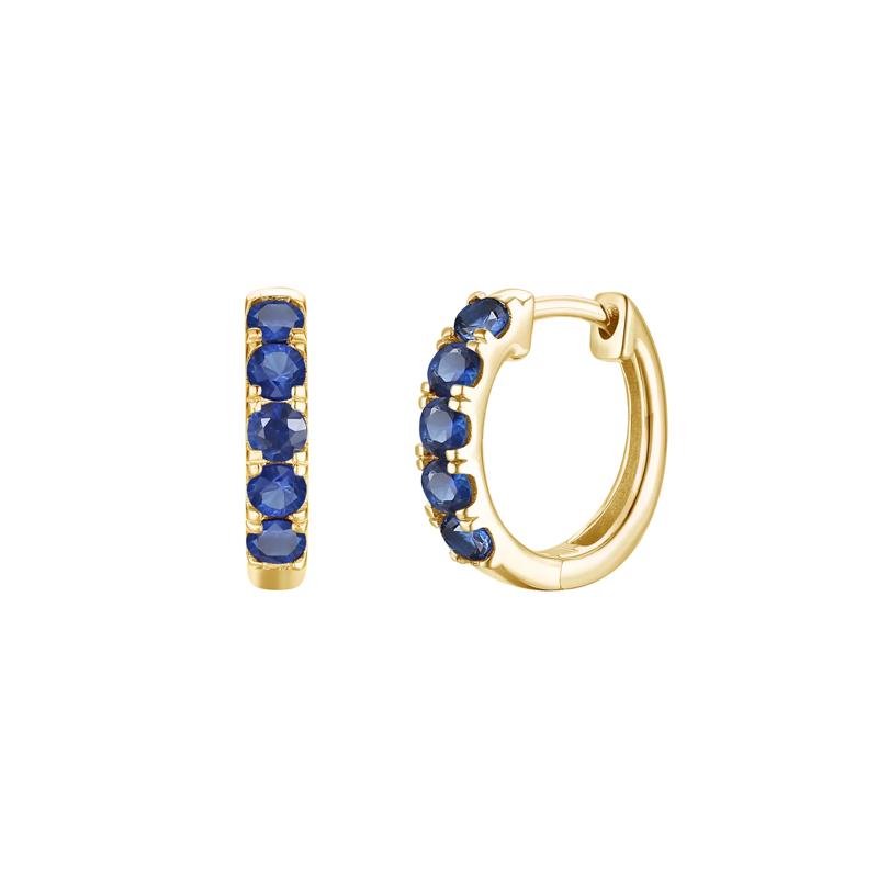 Blue Sapphire Hoop Earrings in 10K Yellow Gold – Image 1 of 1
