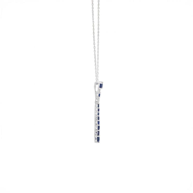 Blue Sapphire &amp; Diamond Accent Stick Pendant Necklace in 10K White Gold – Image 3 of 4