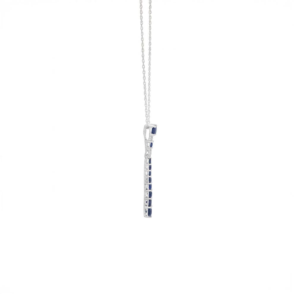 Blue Sapphire &amp; Diamond Accent Stick Pendant Necklace in 10K White Gold – Image 3 of 4