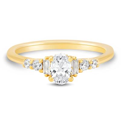 Diamond Oval and Baguette Engagement Ring in 14K Yellow Gold (3/4 ct. tw.) 