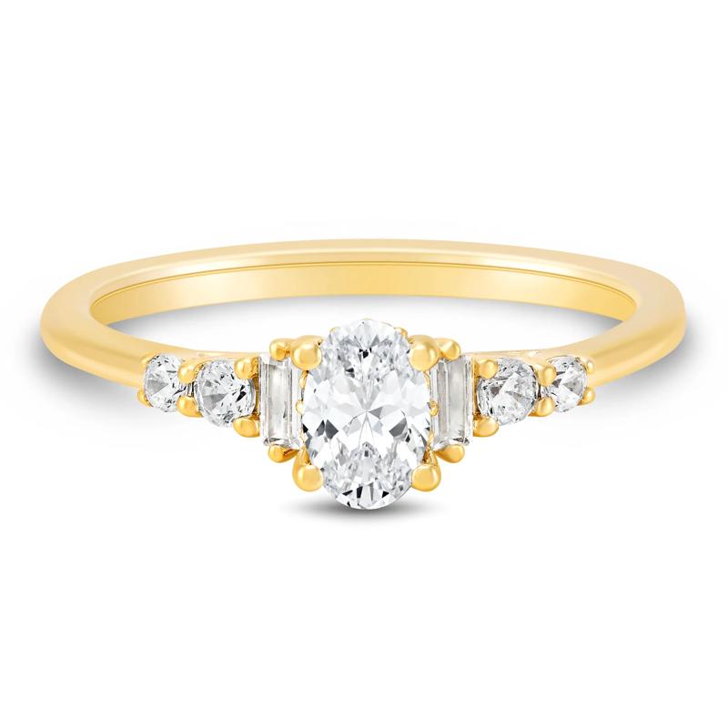 Diamond Oval and Baguette Engagement Ring in 14K Yellow Gold &#40;3/4 ct. tw.&#41;  – Image 1 of 3