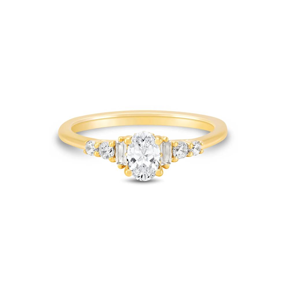 Diamond Oval and Baguette Engagement Ring in 14K Yellow Gold (3/4 ct. tw.)  – Image 1 of 3