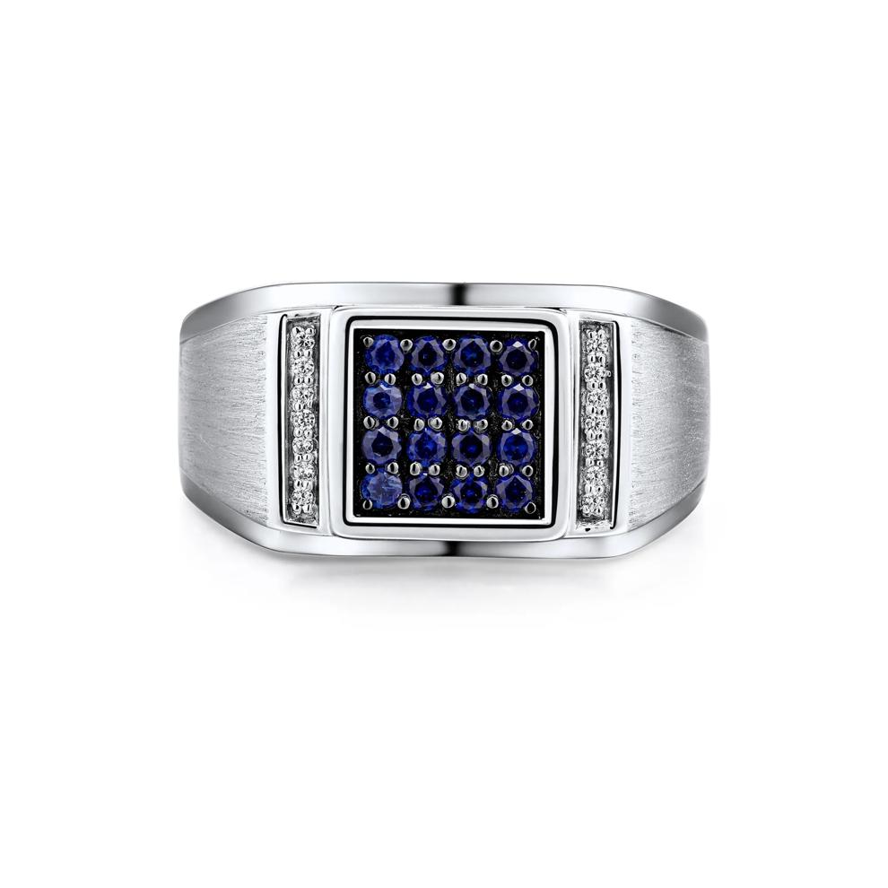 Men&rsquo;s Blue Sapphire and Diamond Accent Ring in Sterling Silver – Image 1 of 3