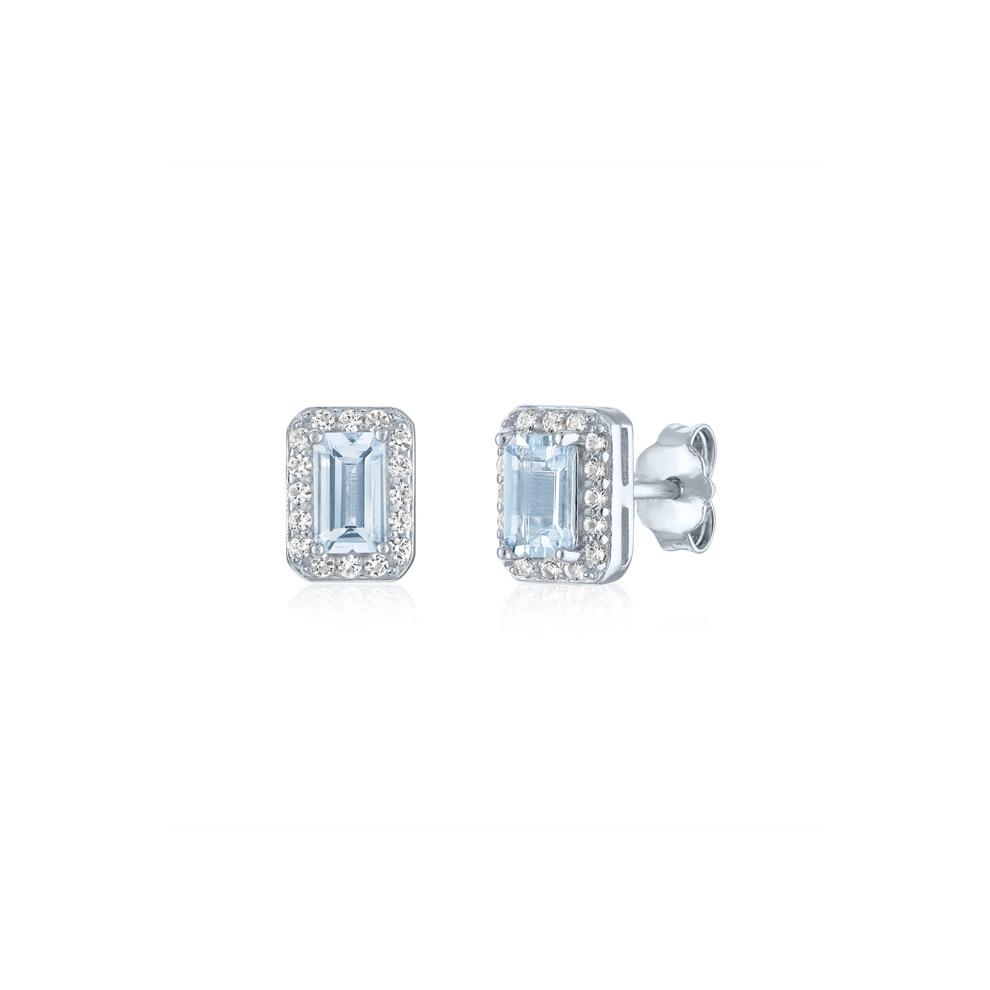 Aquamarine and Lab-Created White Sapphire Ring, Earring and Pendant Box Set in Sterling Silver – Image 4 of 5