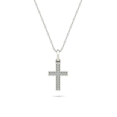 Diamond Accent Cross Pendant Necklace in 10K White Gold