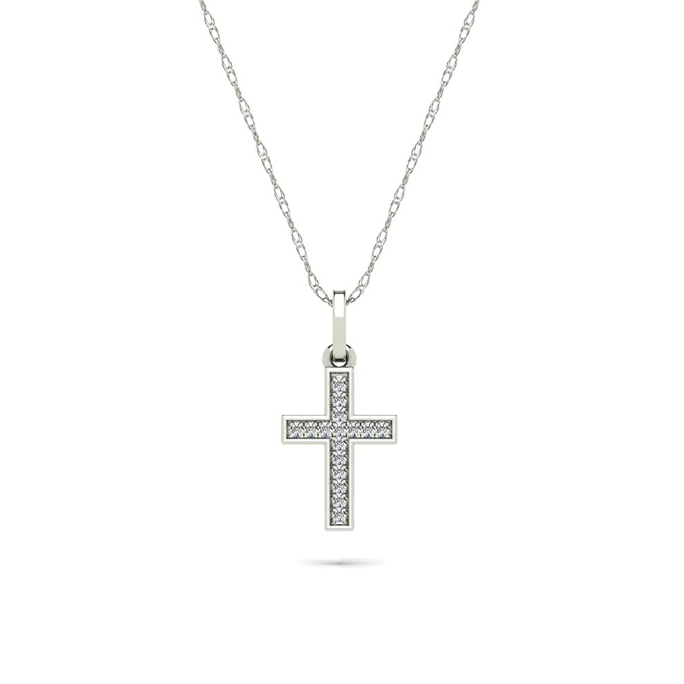 Diamond Accent Cross Pendant Necklace in 10K White Gold – Image 1 of 4