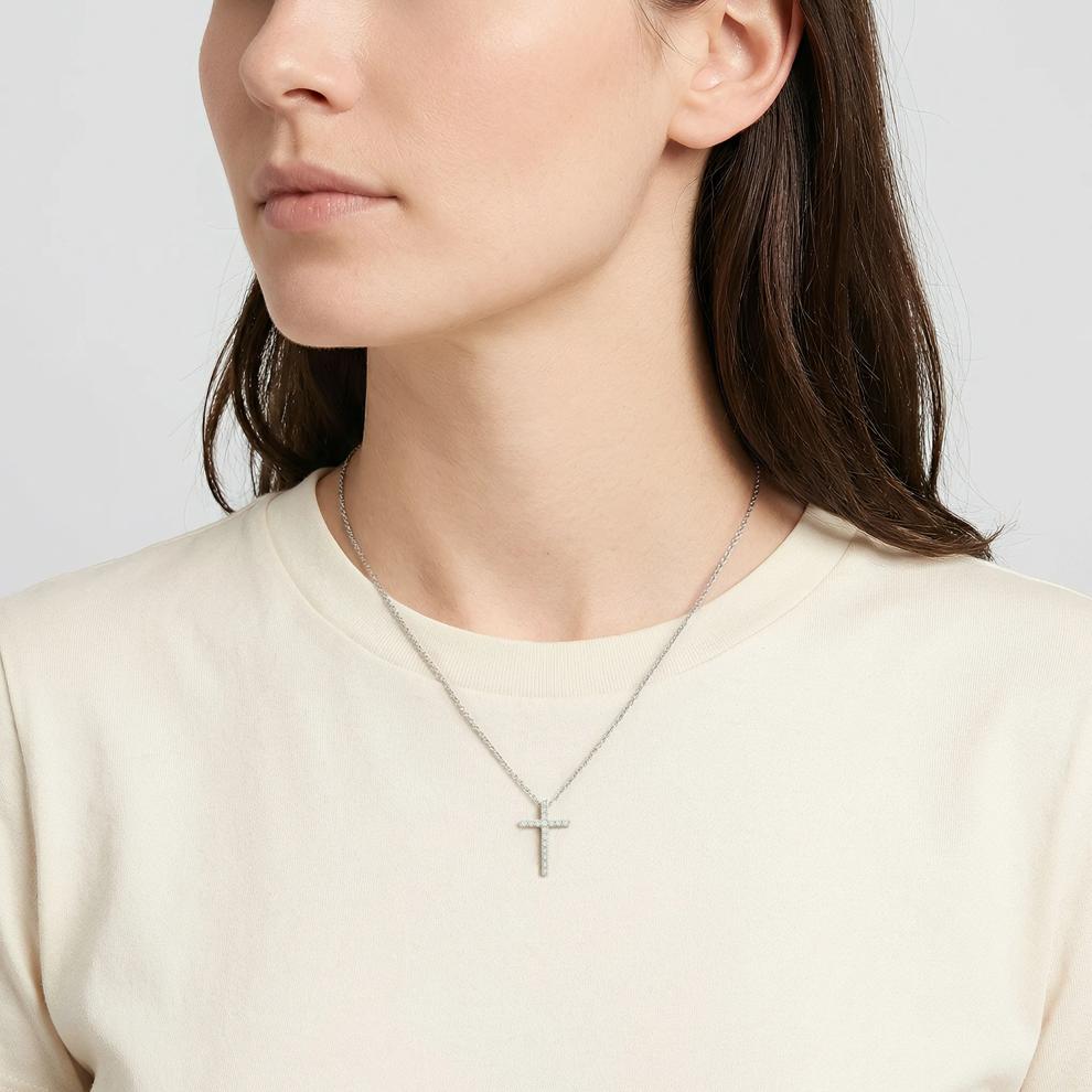 Diamond Cross Pendant in Sterling Silver (1/10 ct. tw.) – Image 4 of 4