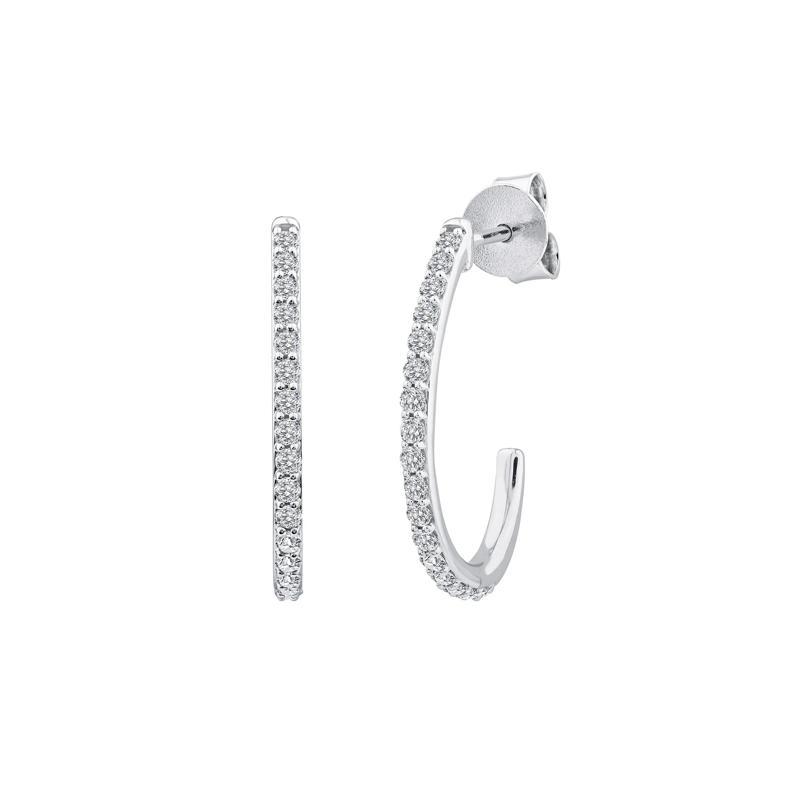 Diamond J-Hoop Earrings in 10K White Gold &#40;1/2 ct. tw.&#41; – Image 2 of 3