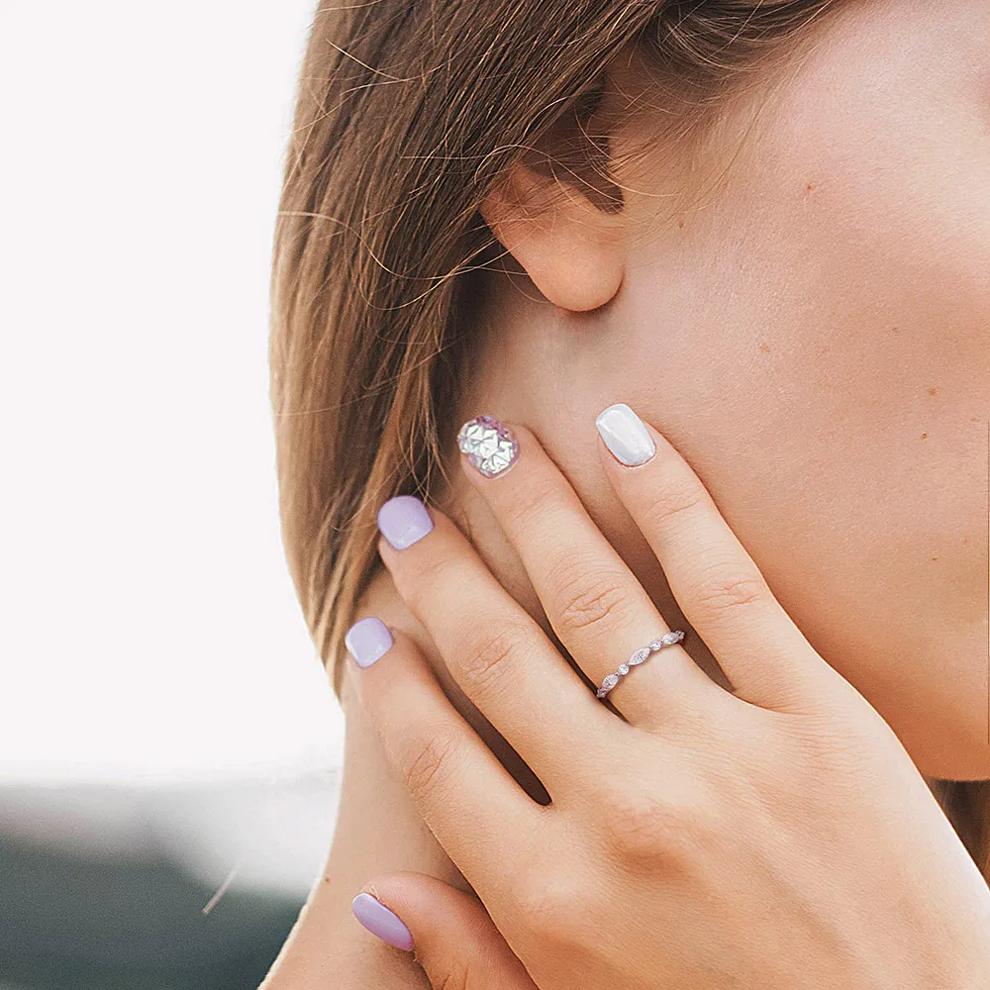 Marquise Moissanite Stacking Ring in Sterling Silver (1/2 ct. dew) – Image 5 of 5