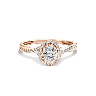 Lab Grown Diamond Oval Halo Center Twist-Shank Promise Ring in 10K Rose Gold (1/2 ct. tw.)