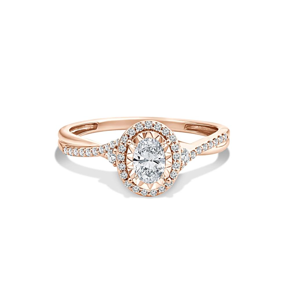 Lab Grown Diamond Oval Halo Center Twist-Shank Promise Ring in 10K Rose Gold (1/2 ct. tw.) – Image 1 of 4