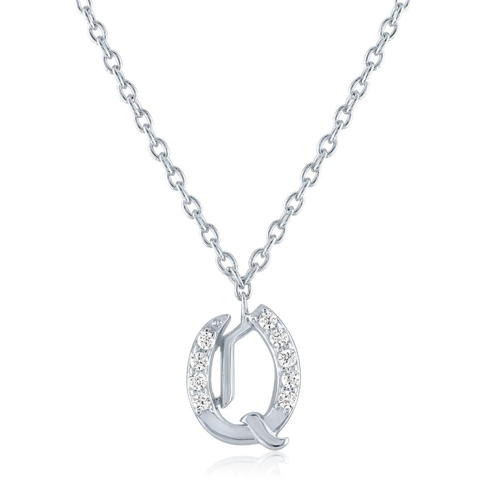 Diamond Accent Gothic Script Q Initial Pendant in Sterling Silver  – Image 1 of 3