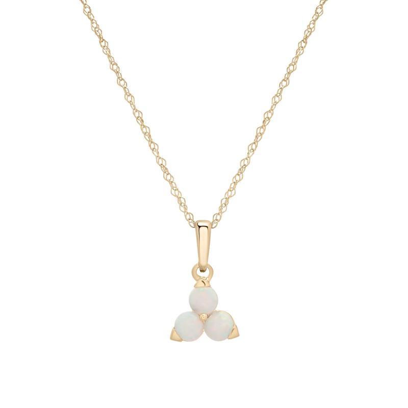 Lab-Created Opal Three-Stone Triangle Birthstone Pendant in 10K Yellow Gold – Image 1 of 4