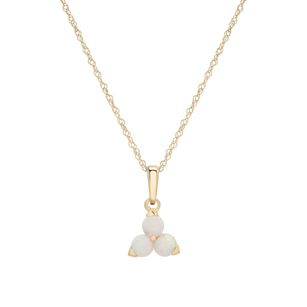 Lab-Created Opal Three-Stone Triangle Birthstone Pendant in 10K Yellow Gold – Image 1 of 4