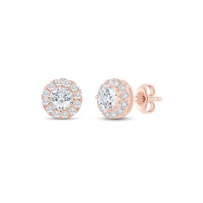 Lab Grown Diamond Halo Stud Earrings in 14K Rose Gold (1 ct. tw.)