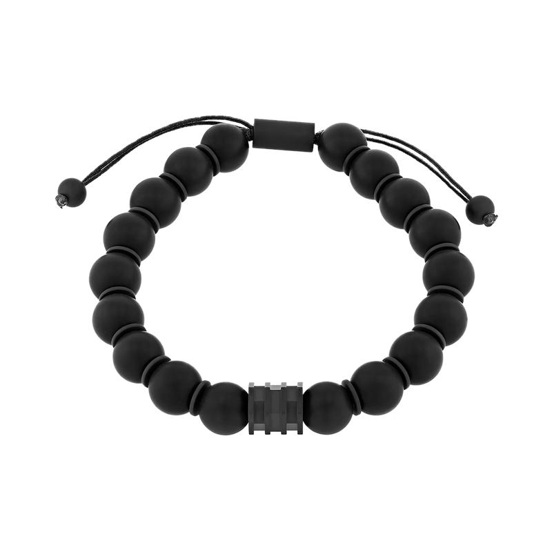 Men&#39;s Onyx Beaded Bolo Bracelet in Black Stainless Steel – Image 1 of 1