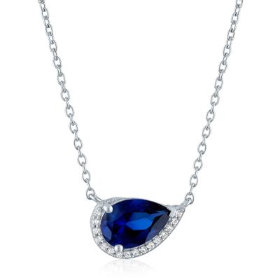 Gemstone and Diamond Accent Pear-Shaped Half Halo Necklace in Sterling Silver