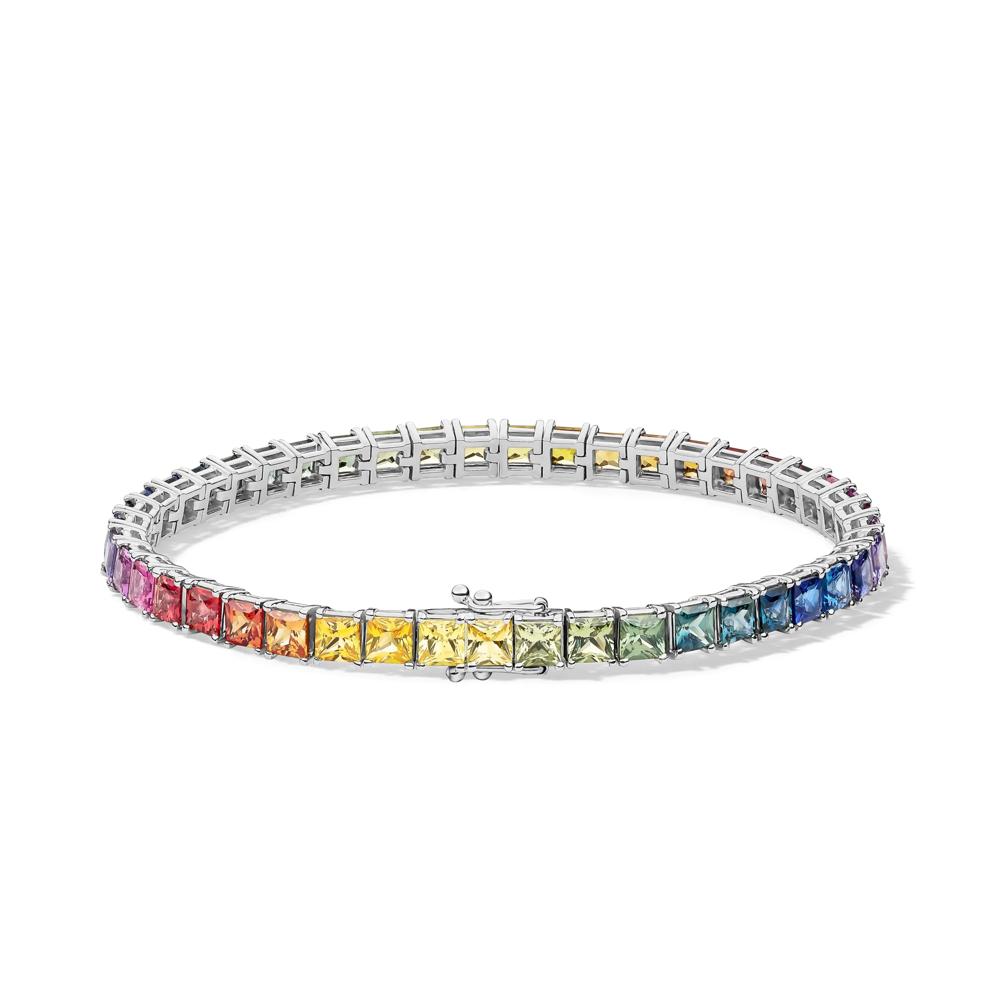 Rainbow of Sapphires Tennis Bracelet in 18K White Gold – Image 2 of 2
