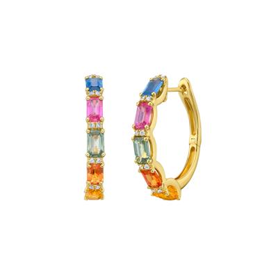 Multi-Sapphire and Diamond Hoops in 10K Yellow Gold (1/8 ct. tw.)