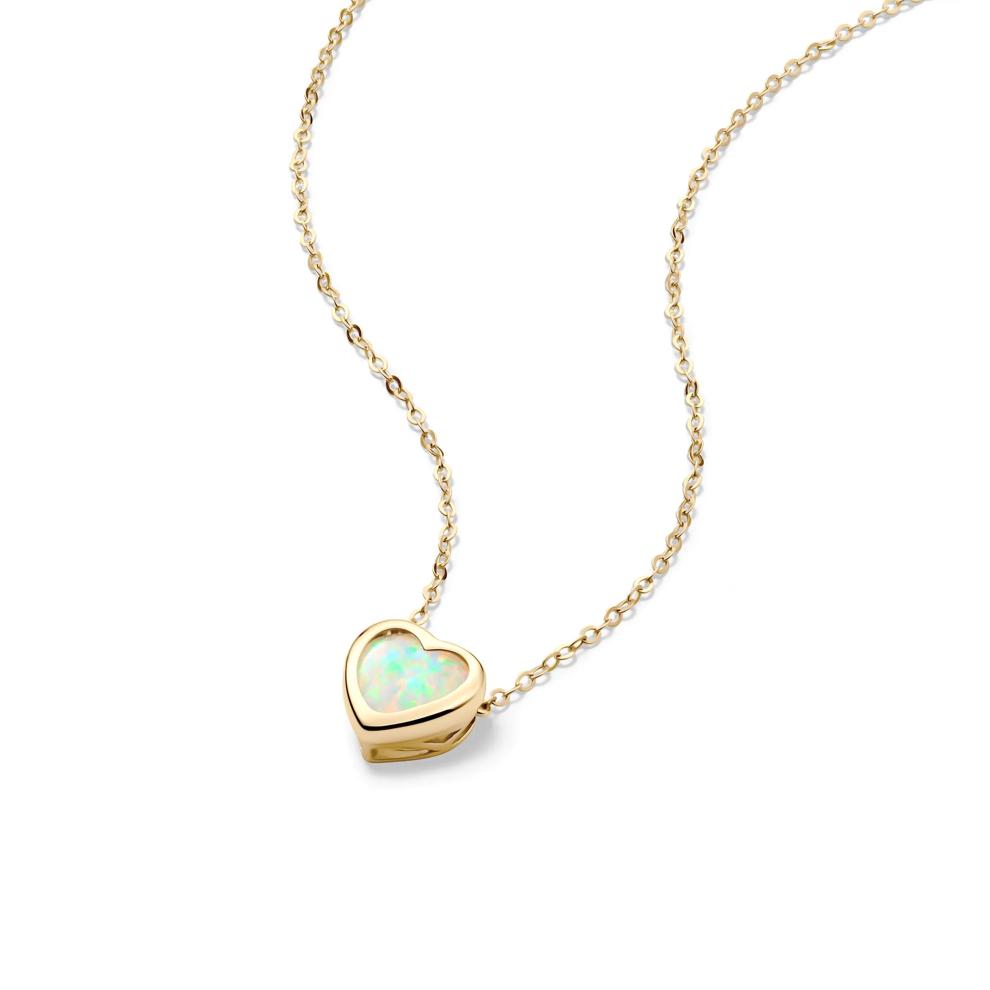 Lab-Created Opal Bezel Heart Necklace in 10K Yellow Gold – Image 4 of 4