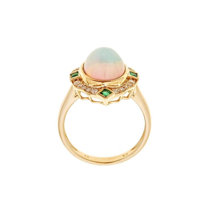 Opal, Emerald &amp; 1/5 ct. tw. Diamond Ring in 10K Yellow Gold – Image 2 of 3