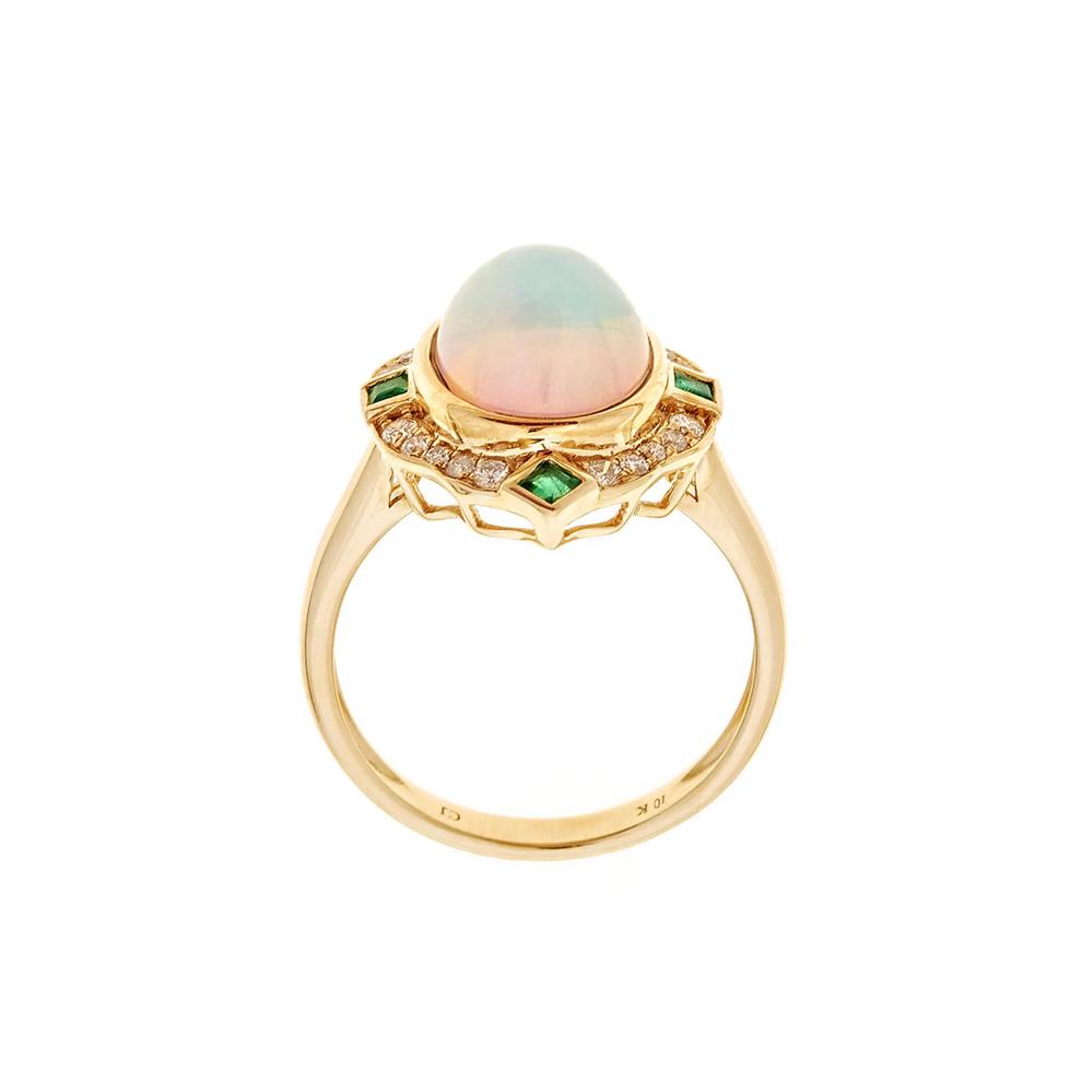 Opal, Emerald &amp; 1/5 ct. tw. Diamond Ring in 10K Yellow Gold – Image 2 of 3