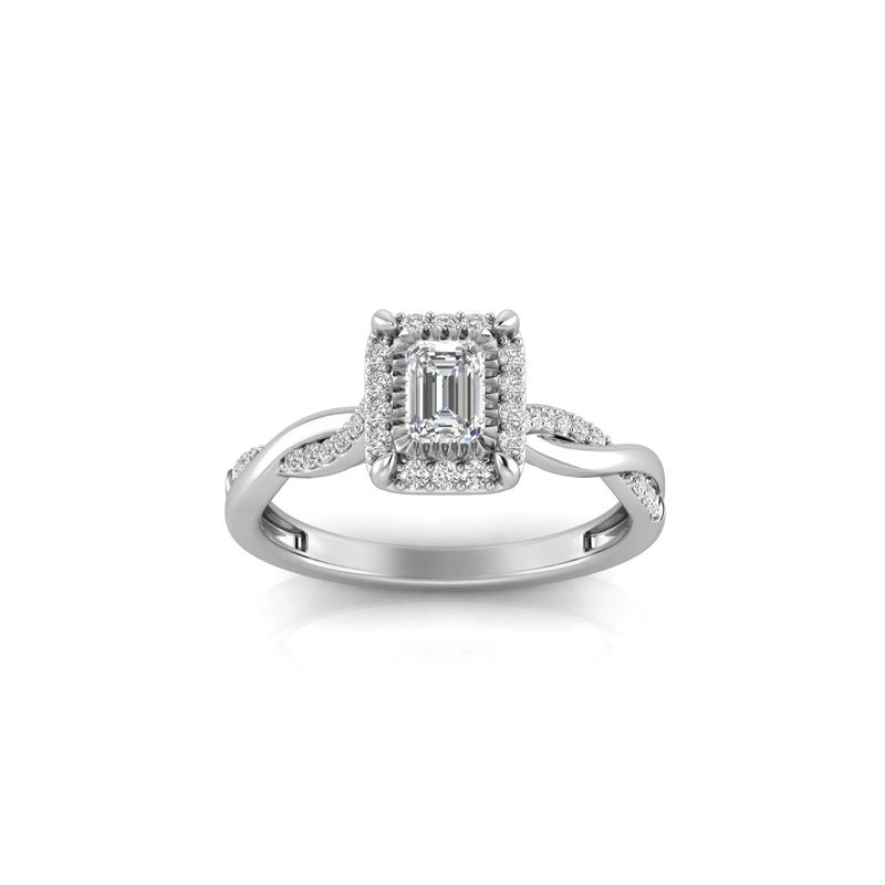 Lab Grown Diamond Emerald-Cut Twist Shank Promise Ring in 10K White Gold &#40;1/2 ct. tw.&#41; – Image 1 of 3