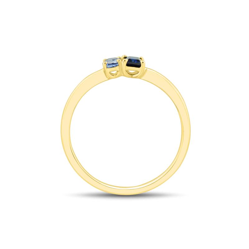 Lab-Created Blue Sapphire Toi et Moi Ring in 10K Yellow Gold – Image 2 of 5