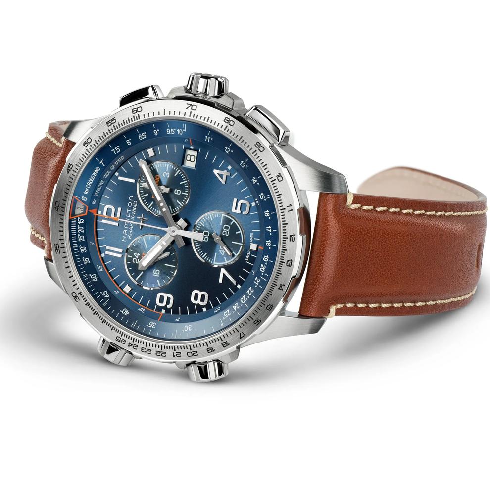 Men's Khaki Aviation X-Wind GMT Chrono Watch with Brown Leather Strap – Image 2 of 3