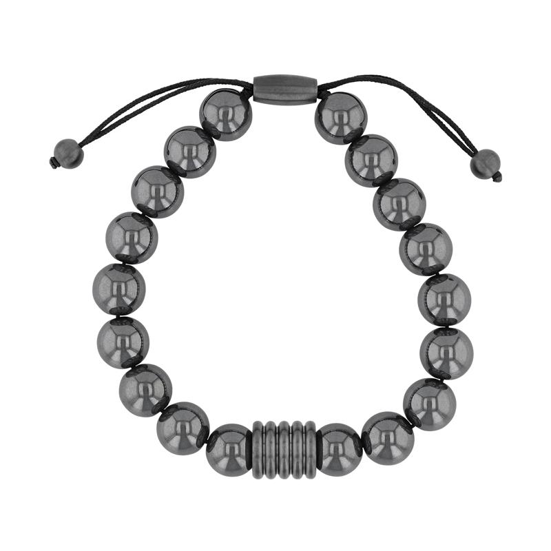 Hematite Bead Bracelet in Gray Stainless Steel – Image 1 of 3