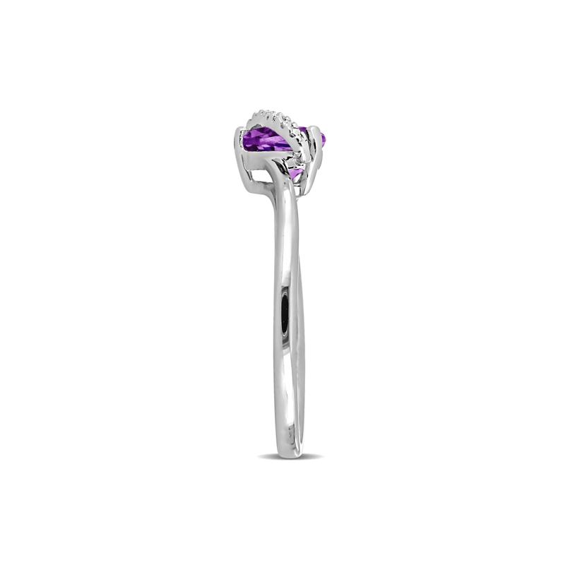 Heart-Shaped Amethyst and Diamond Accent Ring in Sterling Silver – Image 3 of 4
