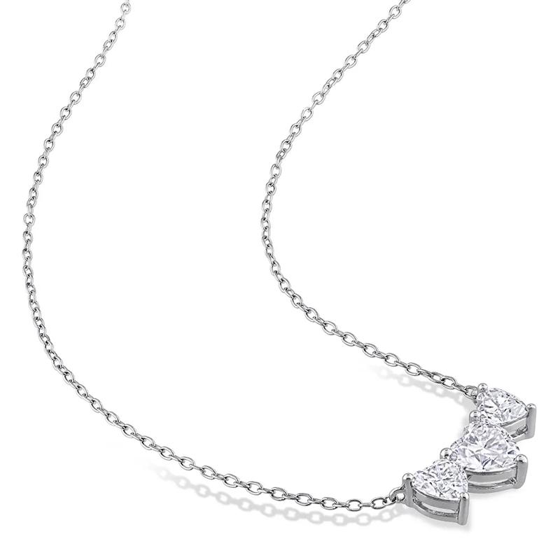 Moissanite Necklace with Three Heart-Shaped Stones in Sterling Silver &#40;2 ct. dew&#41; – Image 2 of 4