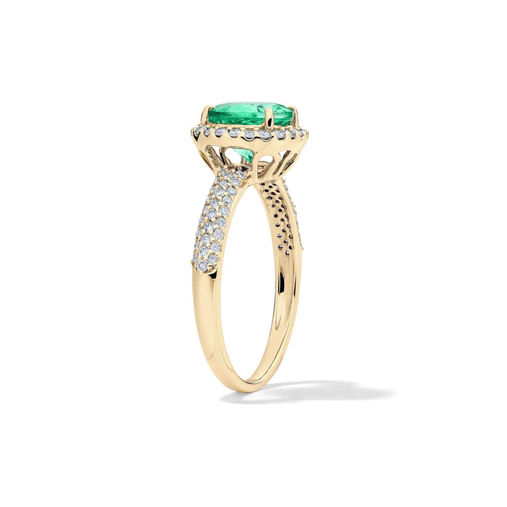 Emerald &amp; Diamond Halo Ring in 14K Yellow Gold (3/8 ct. tw.) – Image 2 of 2