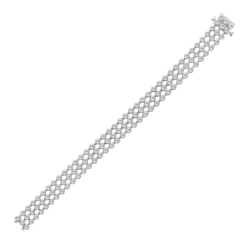 Lab Grown Diamond Round Three-Row Bracelet in 14K White Gold &#40;12 ct. tw.&#41; – Image 2 of 3