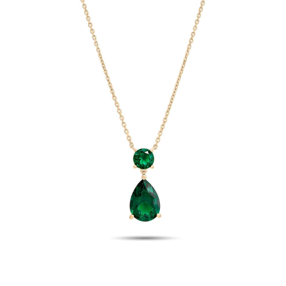 Lab-Created Emerald Pear-Shaped Drop Pendant Necklace in 14K Gold Vermeil – Image 1 of 4