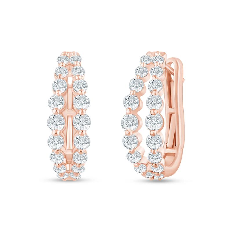 Lab Grown Diamond Double Row Hoop Earrings in 10K Rose Gold &#40;1 ct. tw.&#41; – Image 1 of 1