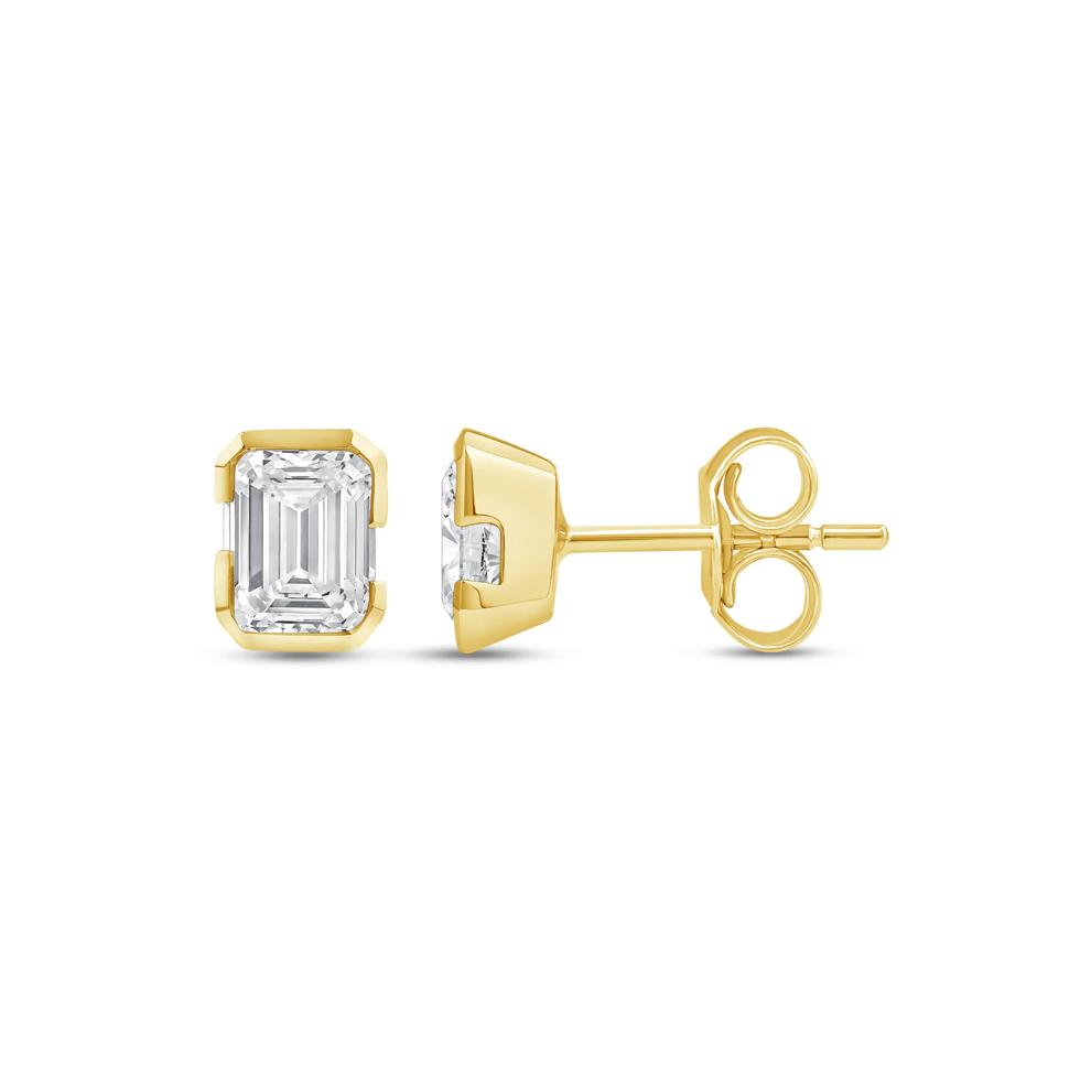 Lab Grown Diamond Emerald-Cut Solitaire Earrings in 14K Yellow Gold (7/8 ct. tw.) – Image 3 of 3