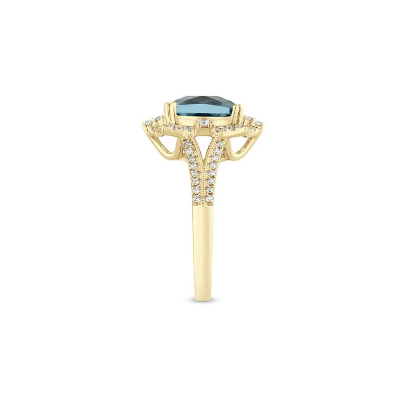 Blue Topaz Engagement Ring with Diamonds in 14k Yellow Gold &#40;1/3 ct. tw.&#41; – Image 2 of 3
