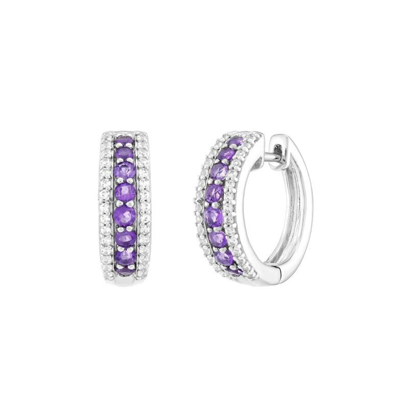 Amethyst and Lab-Created White Sapphire Graduated Hoop Earrings in Sterling Silver – Image 1 of 1
