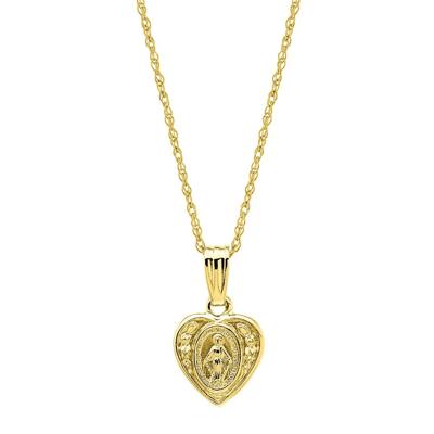 Children's Miraculous Heart Charm Pendant in 14K Yellow Gold