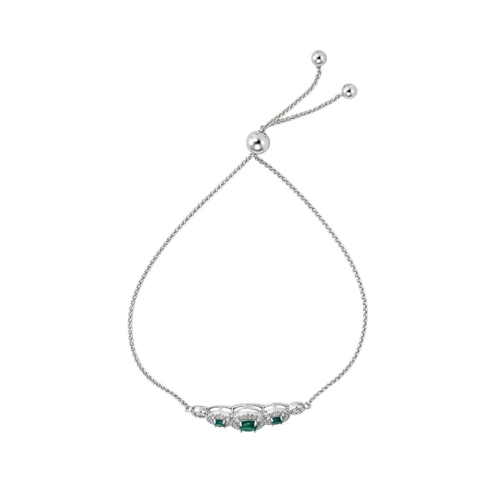 Lab-Created Emerald &amp; Lab-Created White Sapphire Three-Stone Bolo Bracelet in Sterling Silver – Image 2 of 2