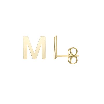 Initial Stud Earrings Letter “M” in 14K Yellow Gold